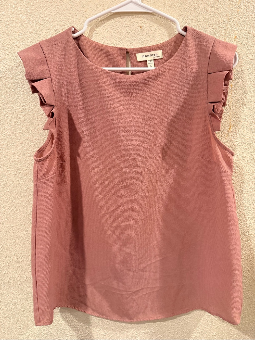 Monteau Dusty Rose Ruffle Sleeve Sleeveless Blouse